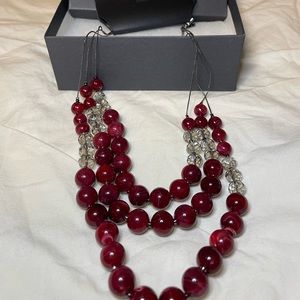 The Limited - Red and Clear Double Stranded Beaded Necklace